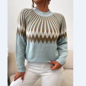 Plus Size Printed Ribbed Trim Sweater